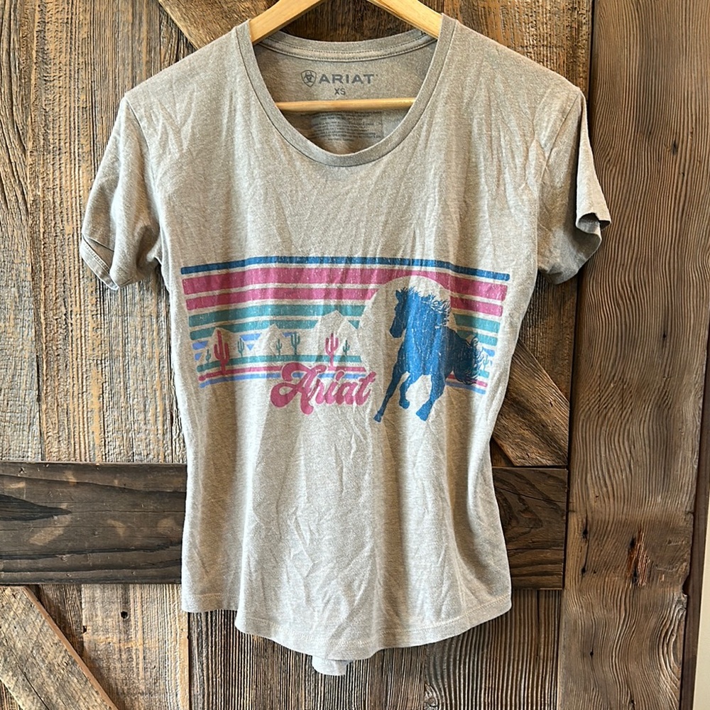 Ariat Gray and Blue Short Sleeve Tee with Retro Graphic